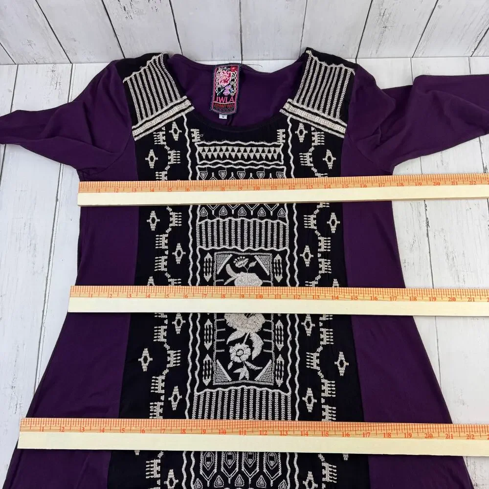 Johnny Was Dark Purple Embroidered 3/4 Sleeve Tunic Boho Cupra Cotton Size Small